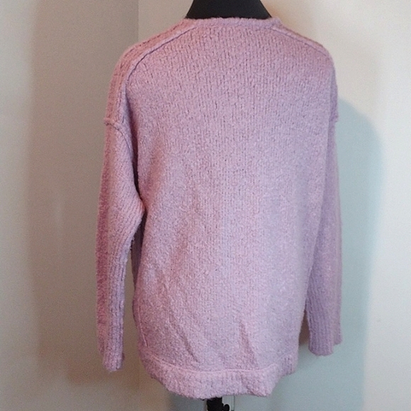 Free People Lofty V Neck Lilac Boucle Alpaca Knit Oversized Sweater Size S - Picture 6 of 8